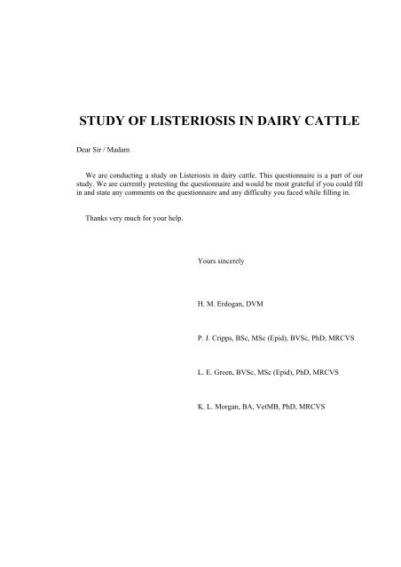 an epidemiological study of listeriosis in dairy cattle