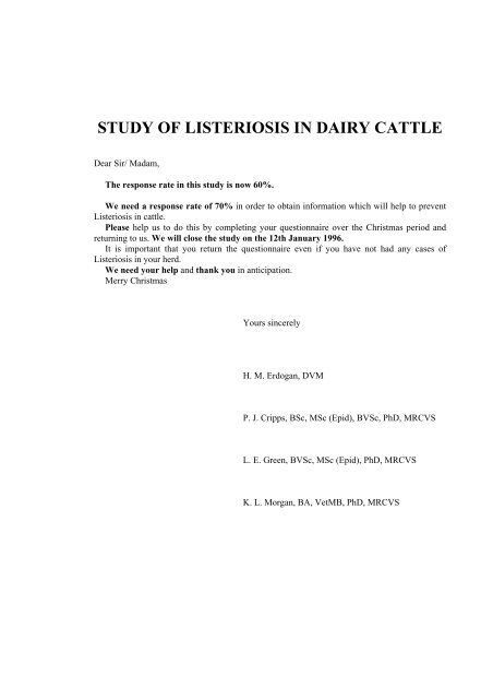 an epidemiological study of listeriosis in dairy cattle