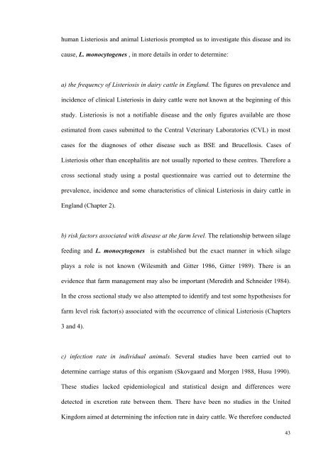 an epidemiological study of listeriosis in dairy cattle