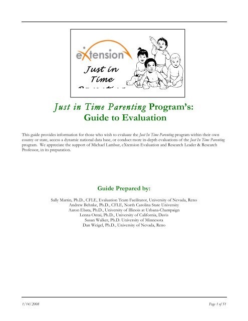 Just in Time Parenting Program's: Guide to Evaluation
