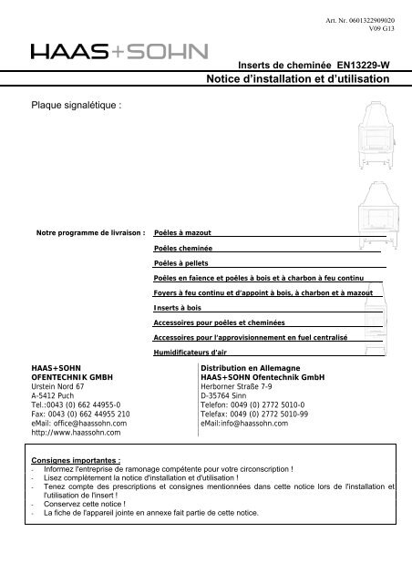 Notice d'installation et d'utilisation - Haas + Sohn