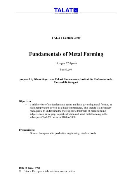 TALAT lecture 3300: fundamentals of metal forming - CORE-Materials