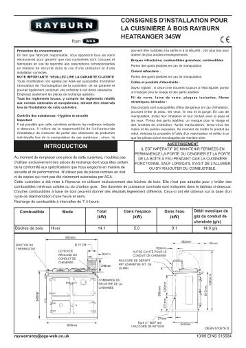 consignes d'installation pour la cuisinière à bois rayburn heatranger ...