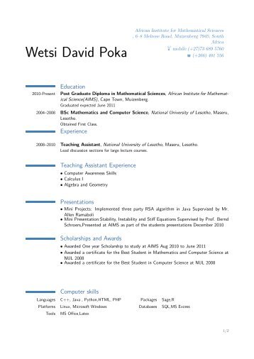 Wetsi David Poka - Users.aims.ac.za - African Institute for ...