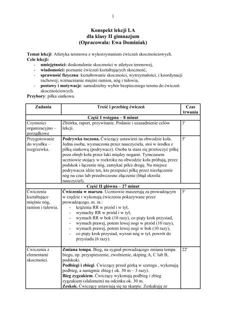 Plan Konspektu Lekcji Dla Gimnzazjum