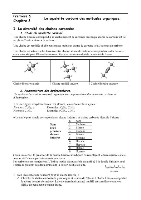 premiere s chapitre 8 le squelette carbone des molecules