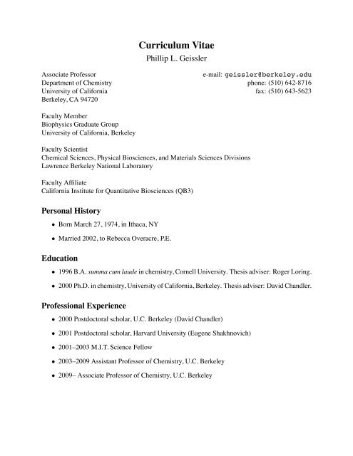 Cv University Of California Berkeley
