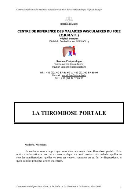 la thrombose portale - Association des Malades des Vaisseaux du ...