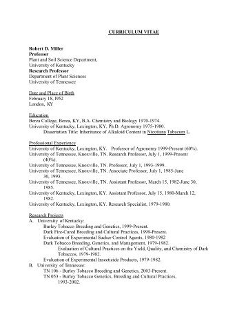 CURRICULUM VITAE Robert D. Miller Professor Plant and Soil ...