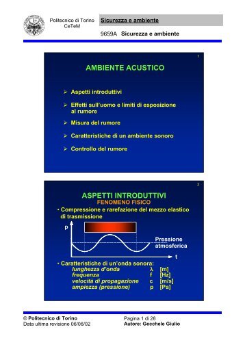 AMBIENTE ACUSTICO ASPETTI INTRODUTTIVI - Corsi di Laurea a ...