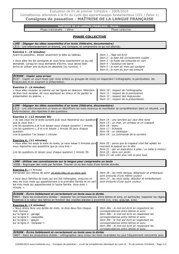 Consignes de passation - MAÎTRISE DE LA LANGUE FRANÇAISE