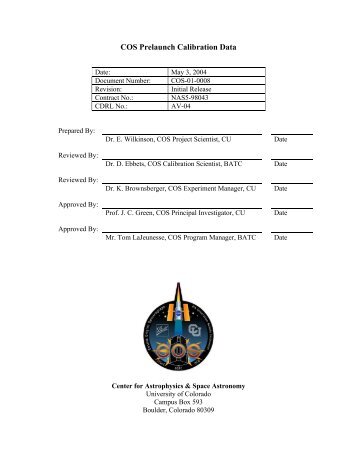 COS Prelaunch Calibration Data - Cosmic Origins Spectrograph