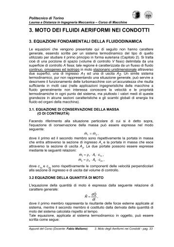 Equazioni fondamentali fluidodinamica - Corsi di Laurea a Distanza ...