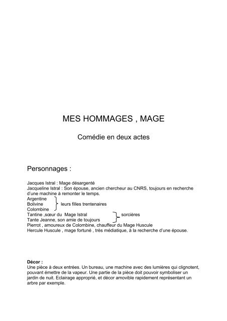 MES HOMMAGES , MAGE - Le Proscenium