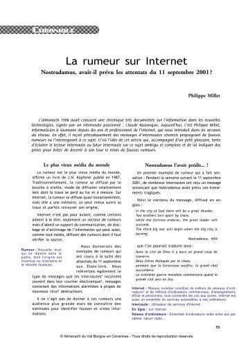 La rumeur sur Internet - Almanach du Val Borgne