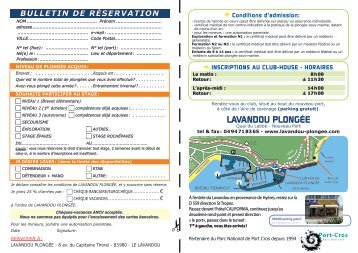 télécharger les tarif et le bulletin de réservation - Lavandou plongée