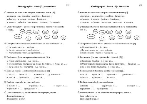 Orthographe Le Son I Exercices Orthographe Le Son I Exercices