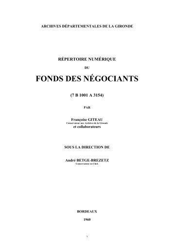 fonds des négociants - Archives départementales de la Gironde