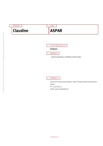 Claudine ASPAR - Documents d'artistes