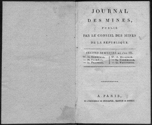 JOUÉNAL - Journal des mines et Annales des mines 1794-1881.