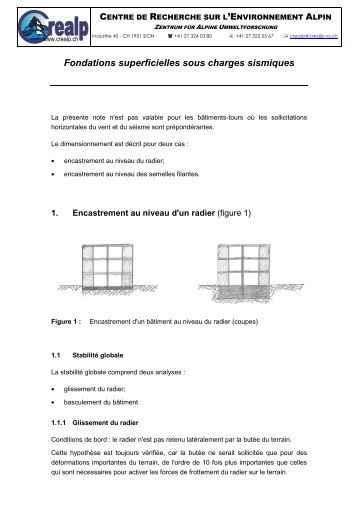 Fondations superficielles sous charges sismiques - CREALP