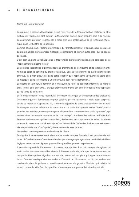 Page 1 du 11 au 14 octobre 2000 Il Combattimento du 19 au 25 ...