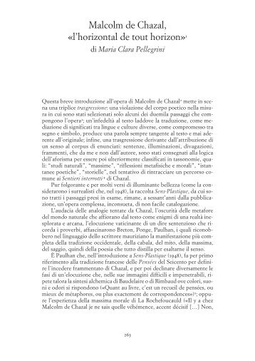 Pellegrini, M.C. Malcolm de Chazal, l'horizontal de ... - EleA@UniSA