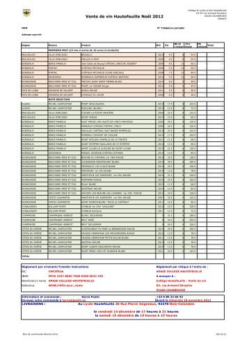 bon commande vin - Collège privé Hautefeuille