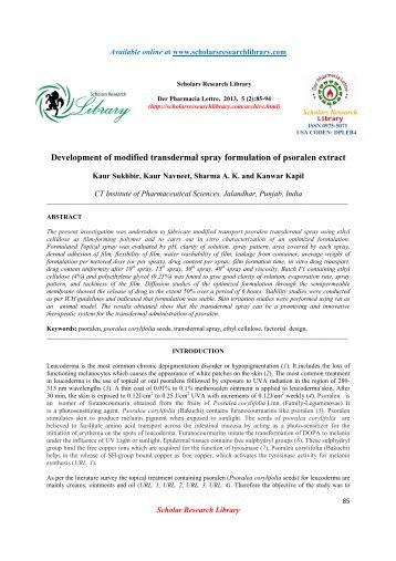 Development of modified transdermal spray formulation of psoralen ...