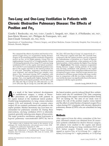 Two-Lung and One-Lung Ventilation in Patients - Anesthesia ...