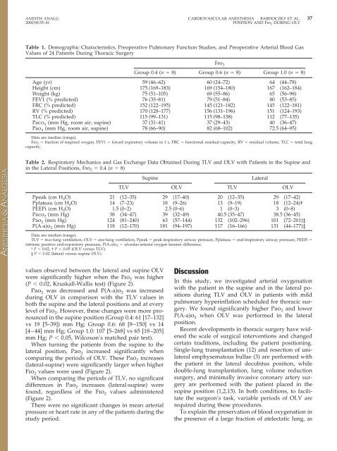 Two-Lung and One-Lung Ventilation in Patients - Anesthesia ...