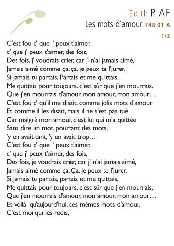 Edith PIAF Les mots d'amour 748 01 A