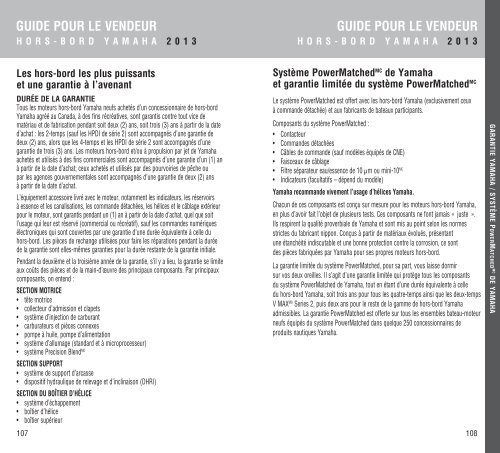 GUIDE POUR LE VENDEUR HORS-BORD YAMAHA - aqua services