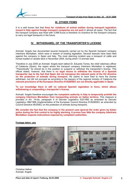 INVESTIGATION INTO TRANSPORTS OF LIVE ANIMALS FROM ...