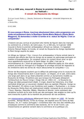 Il y a 400 ans, mourait à Rome le premier Ambassadeur Noir au ...
