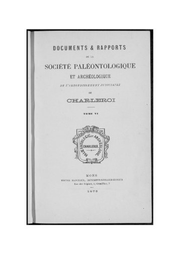 SOCIÉTÉ PALÉONTOLOGIQUE - Mémoires du Hainaut