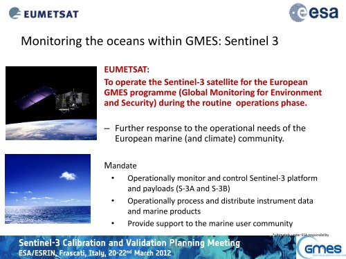 Sentinel-3 Cal/Val Planning Meeting - Home - ESA Conference ...