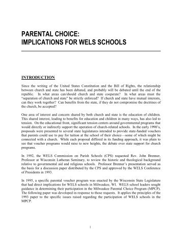 parental choice - Connect - Wisconsin Evangelical Lutheran Synod