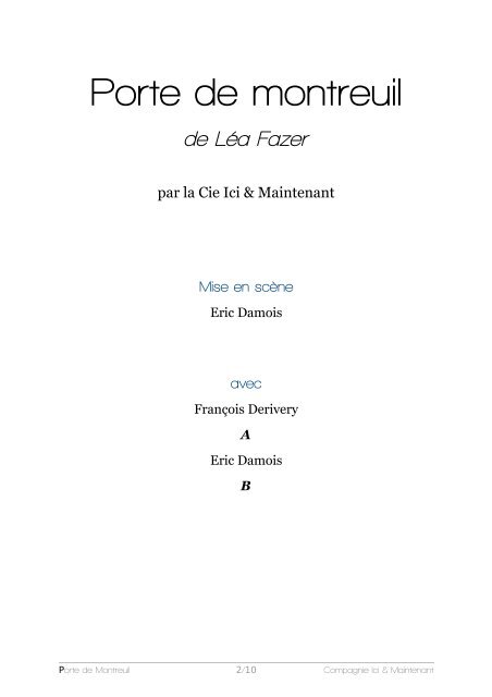 DOSSIER DE PRESSE Télécharger - Compagnie Ici & Maintenant