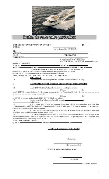 Contrat vente entre particuliersx - Performance Marine