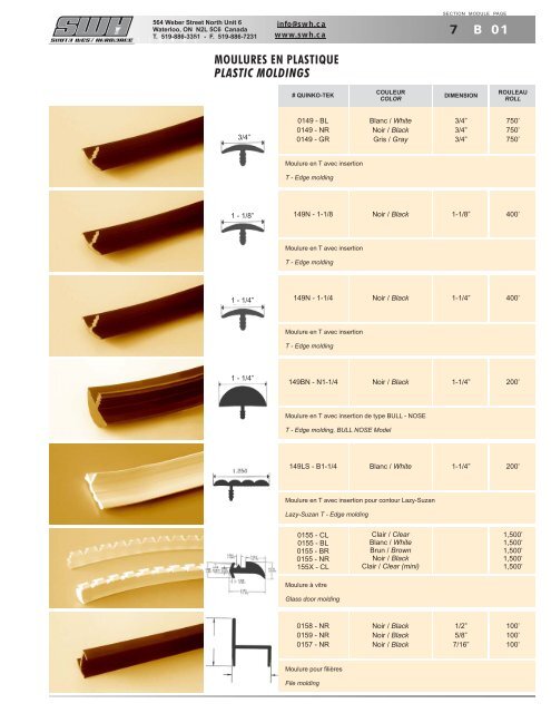 MOULURES EN PLASTIQUE PLASTIC MOLDINGS 7 B 01