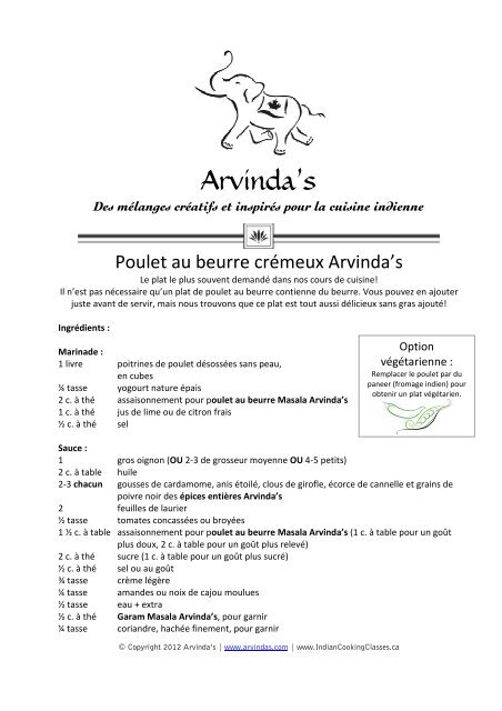 Téléchargement recette - Arvinda's