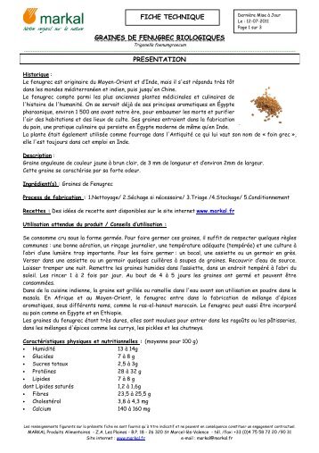 GRAINES DE FENUGREC BIOLOGIQUES FICHE ... - Markal