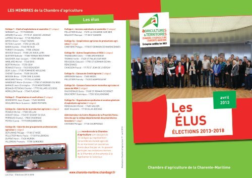 Les éLus - La Chambre d'Agriculture de Charente-Maritime.
