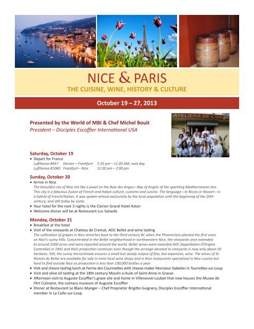 NICE & PARIS - Auguste Escoffier School of Culinary Arts