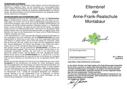 Elternbrief der Anne-Frank-Realschule Montabaur