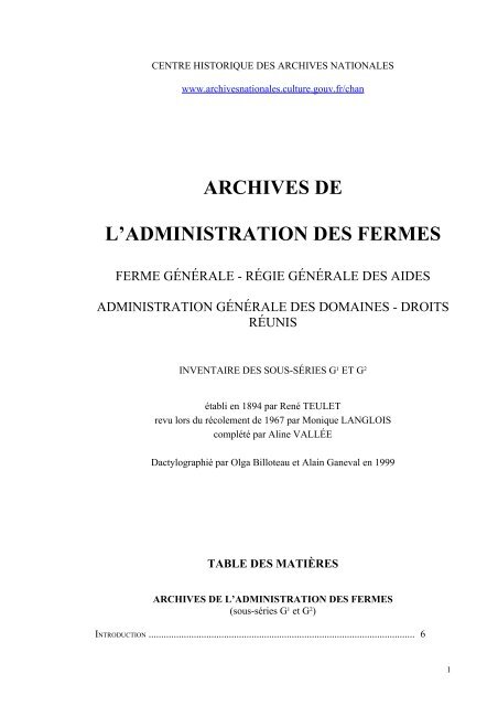 archives de l administration des fermes archives nationales
