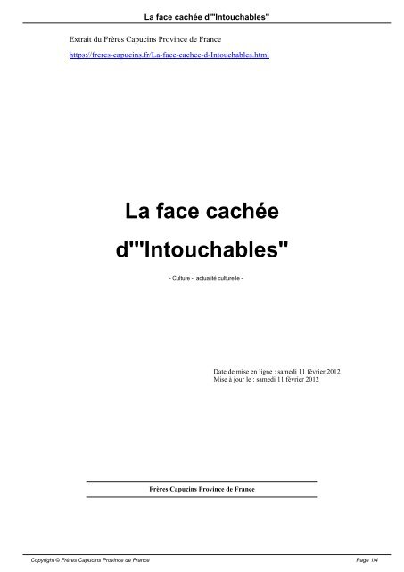 La face cachée d'"Intouchables" - Frères Capucins Province de France