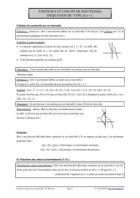 Théorème des valeurs intermédiaires - Théorème de bijection