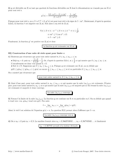 EXERCICE 4 I) Existence et unicité de la solution 1 ... - Maths-france.fr